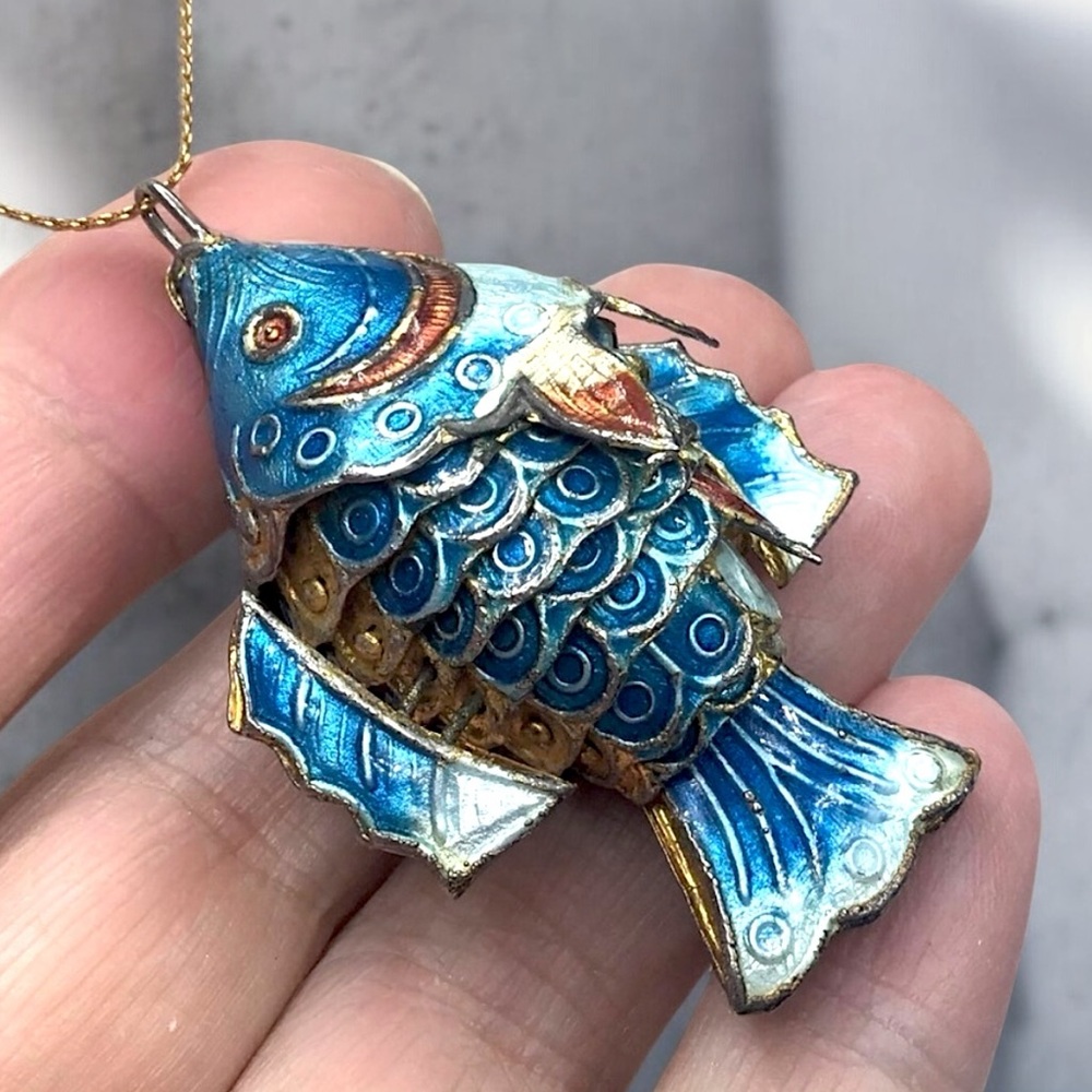 🌺Vintage Chinese Import Guilloche Enamel Fish